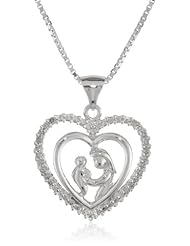 Precious Moments Sterling Silver Diamond-Accent Mother and Child Heart Pendant Necklace (0.1 cttw, I-J Color, I2-I3 Clarity), 18"