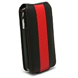 BoxWave iPhone 4S CorsaModa Leather Case - Premium Grade 100% Genuine Leather Wallet Style Flip Cover Case, Italian Designer Inspired Red Racing Stripe with Fine Red Accent Stitching - iPhone 4S Cases and Covers (Vertical Flip Cover)