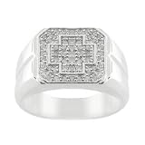 14K White Gold Men's Diamond Cross Top Ring Comfort Fit (0.62Cttw, H Color, I Clarity) 11.1g