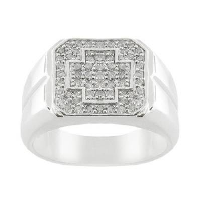 14K White Gold Men's Diamond Cross Top Ring Comfort Fit (0.62Cttw, H Color, I Clarity) 11.1g