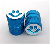 Smiley Face Valve Dust Caps Car/Bike/Cycle/BMX : Blue x 2