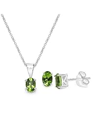 1.35 Carat Peridot Oval Shape .925 Sterling Silver Earring & Pendant Set