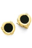 14k Gold Cufflinks - Solid 14k Gold and Onyx Round Cufflinks
