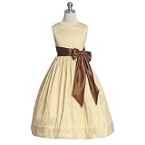 Sweet Kids Little Girl Champagne Taffeta Sash Flower Girl Dress 6M-12