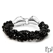 FPJ Vibrant Bracelet With 153.75ctw Precious Stones - Genuine Emeralds and Onyxes Crafted in 925 Sterling silver. Total item weight 41.6g Length 7in