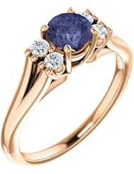 18K Rose Gold 5.00mm Round Cut Iolite and Diamond Ring -- LIFETIME WARRANTY