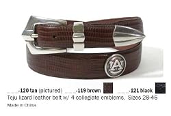Black Teju Lizard Leather Belt with Emblems - Collegiate Series