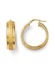 14k Yellow gold Leslies Polished and Brushed Hinged Hoop Earrings
