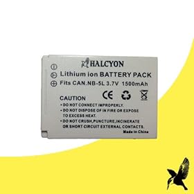 Halcyon 1500 mAH Lithium Ion Replacement Battery for Canon PowerShot SD970 IS 12.1 MP Digital Camera and Canon NB-5L