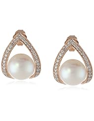 10k Rose Gold Cultured Freshwater Cultured Pearl and Diamond Earrings (0.25 cttw, GH Color, I2-I3 Clarity)
