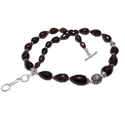 Silver Necklace Smokeyquartz Gemstone Jewelry 18 inches (gnklc280)