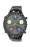 Geneva Elite #2807B Men's Jumbo 5 Time Zone Iced Out Watch