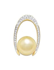 South Sea Golden Pearl Pendant with Diamonds in 14K Yellow Gold (11-12mm)