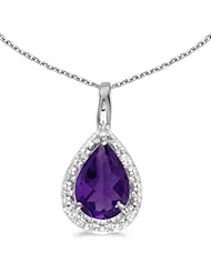 Birthstone Company 14k White Gold Pear Amethyst Pendant with 18" Chain