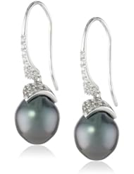 14k White Gold, Tahitian Cultured Pearl and Diamond Dangle Earrings (0.25 cttw, GH Color, I1-I2 Clarity)