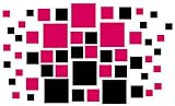 Set of 78 - Black / Hot Pink Square Boxes Vinyl Wall Graphic Decals Stickers