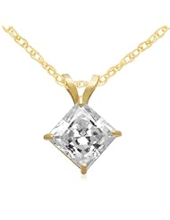 Jewelili 14kt Yellow Gold Solitaire Pendant With 6.5mm Round Cubic Zirconia
