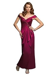 V-neck Slit Beaded Gathered Satin Off the Shoulder  Dress
