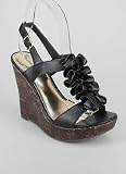 Leatherette Ruffle T-Strap Wedge