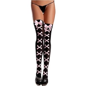Be Wicked Women's Crossbones Thigh High, Black/Pink, One Size