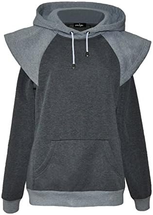 ANIGU Womens Long Sleeve Collision Color Hoodie Casual Sweatshirt (Large, Gray)