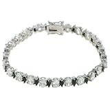 Sterling Silver Black and White Cubic Zirconia Bracelet by Charles Winston, 7"