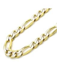 14K Gold 6mm Italian Concaved White Pave Figaro Chain Necklaces ( Available Length 20", 22", 24", 26")