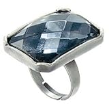 Primrose Hill R2560 Black Diamond Glass Rectangular Adjustable Ring