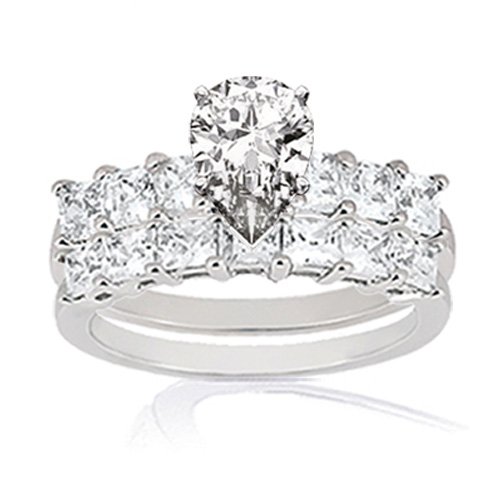 2.65 Ct Pear Shaped Diamond Wedding Rings Set 14K SI2-G