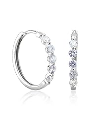 14k White Gold 5 Stone Hoop Huggies Diamond Earrings (HI, I, 0.50 carat)