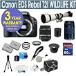 Canon Rebel T2i 18 MP Digital SLR Camera with Canon EF-S 18-55mm f/3.5-5.6 IS SLR Lens + Canon EF 75-300mm f/4-5.6 III Telephoto Zoom Lens + 650-1300mm Super Telephoto Lens+ T-Mount 2x Lens + .40 Super Wide Angle Figheye Lens + 8 Gig Memory Card + Camera Bag + Extra Battery + 50 Tripod with Case + Shoulder Strap + Screen Protectors + 5 Pc Maintence Kit + 2 UV Filters + 1 CPL Filter + 3 Year Celltime Warranty Repair Package