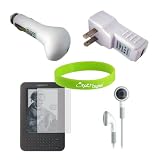 Amazon Kindle 3 (3rd Generation) USB Car Charger, USB Wall / Travel Charger, Earphones, and Screen Protector / Guard. CrazyOnDigital Wristband Included
