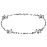 Sterling Silver Bracelet with Flower Stations, 7"