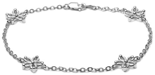 Sterling Silver Bracelet with Flower Stations, 7