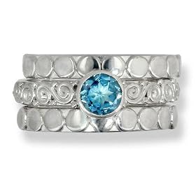 Sterling Silver Swiss Blue Topaz Stack Ring By Sajen, Size 8 by
