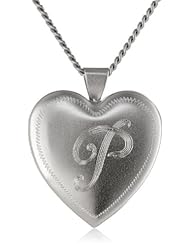 Rhodium 26mm (1") Personalized with Initial Heart Chain Locket Necklace, 24"