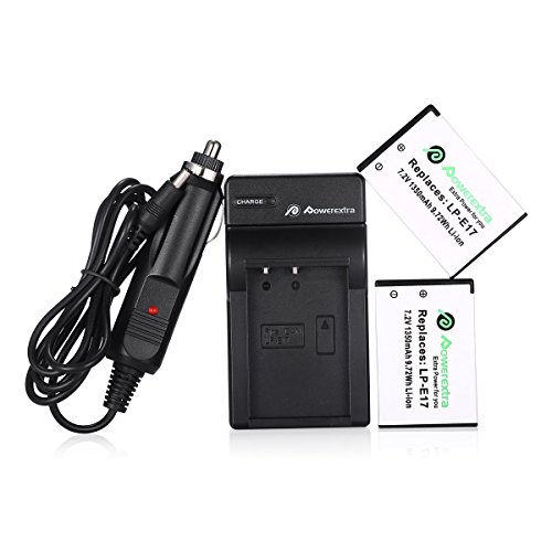 Powerextra 2 Pack Replacement Canon LP-E17 Battery High Capacity 1350mAh With Charger for Canon EOS M3, EOS Rebel T6i, EOS Rebel T6s, EOS 750D, EOS 760D, EOS 8000D, Kiss X8i Digital SLR Camera