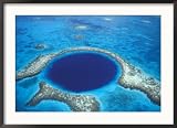 Aerial View of Blue Hole at Lighthouse Reef, Belize Framed Photographic Poster Print by Greg Johnston, 35x26