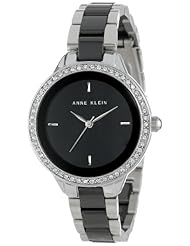 Anne Klein Womens AK/1419BKSV Ceramic Silver-Tone Black Swarovski Elements Bracelet Watch