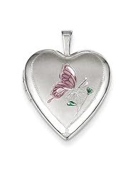 Sterling Silver 20mm Enameled Butterfly Heart Locket