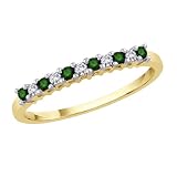 14K Yellow Gold 0.13 ct. Diamond with Alternating 0.13 ct. Emerald Anniversary Ring
