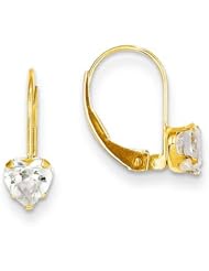 MadiK® 14k Yellow Gold Polished with Heart Shape Clear CZ Leverback Earrings