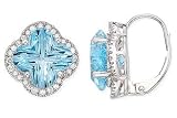 7 3/4 Carat Laser Cut Sky Blue Topaz and 1/2 Carat Diamond 14K White Gold Earrings