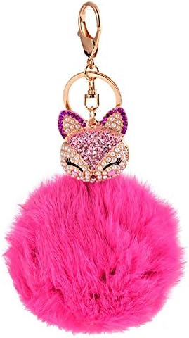 SZTALE Fox Fur Ball Pearl Rhinestone Ball Keychain for Car Key Handbag Ornaments