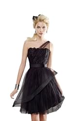 Sheath Lace Organza/Satin Cocktail Short One Shoulder Bridesmaid Dress/Mini Dress 