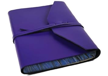 Positano Aubergine Hand Brushed Italian Leather Journal With Marbled Pages Large Size (15cm x 21cm)
