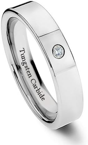 Women's Wedding Band Set, Hers Tungsten Rings, Gorgeous Polish Finish, Sparkling Cubic Zirconia Gem, 5MM (Size 5-8) Half Sizes Available (Size 5.5-7.5) (7)