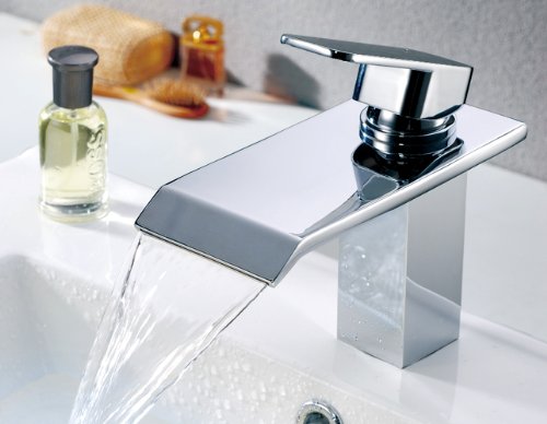 Single Handle Waterfall Bathroom Vanity Sink Faucet with Extra Large Rectangular Spout, Chrome