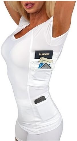 UnderTech Undercover Travel Safe Women's Scoop Neck Shirt in White, Black or Nude TS0760 (Nude, L)