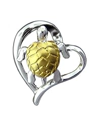 925 Silver Two Tone Turtle in Heart Pendant Hawaiian Silver Jewelry